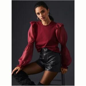 Anthropologie Deep Red Puff Sleeve Blouse